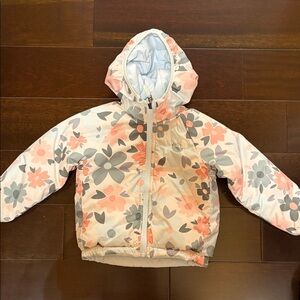 The north face reversible Floral Hooded Puffer Jacket girls 2t